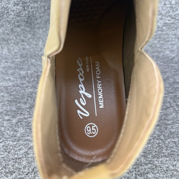 ✅Vepose New York Boots Womens 9.5 Beige Leather Perforated Pull On Ankle Booties - Picture 2 of 10